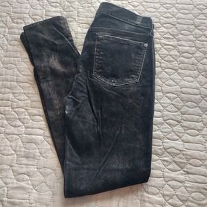 7 For All Mankind Black Gold Metallic Foil Coated Skinny Jeans Size 28 Mid Rise